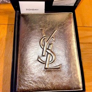 YVES SAINT LAURENT METALLIC CHAMPAGNE GOLD LEATHER 2013 IPAD CASE!